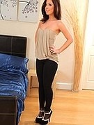 Stunning new model looking amazing in black pantyhose and sheer leggins with high heels  (Maria E)