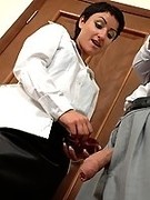 Nasty office girl in tights and heels fucking like hell on the floor