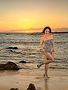 Hot mature Roni in pantyhose relaxing on the beach