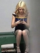 Tiffany Fox is taking it easy on her work break. Did we mention she's wearing tight pantyhose and high heels?