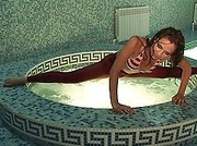Leggy teen in wet pantyhose