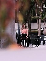 Amateur bitch in sheer pantyhose spycam